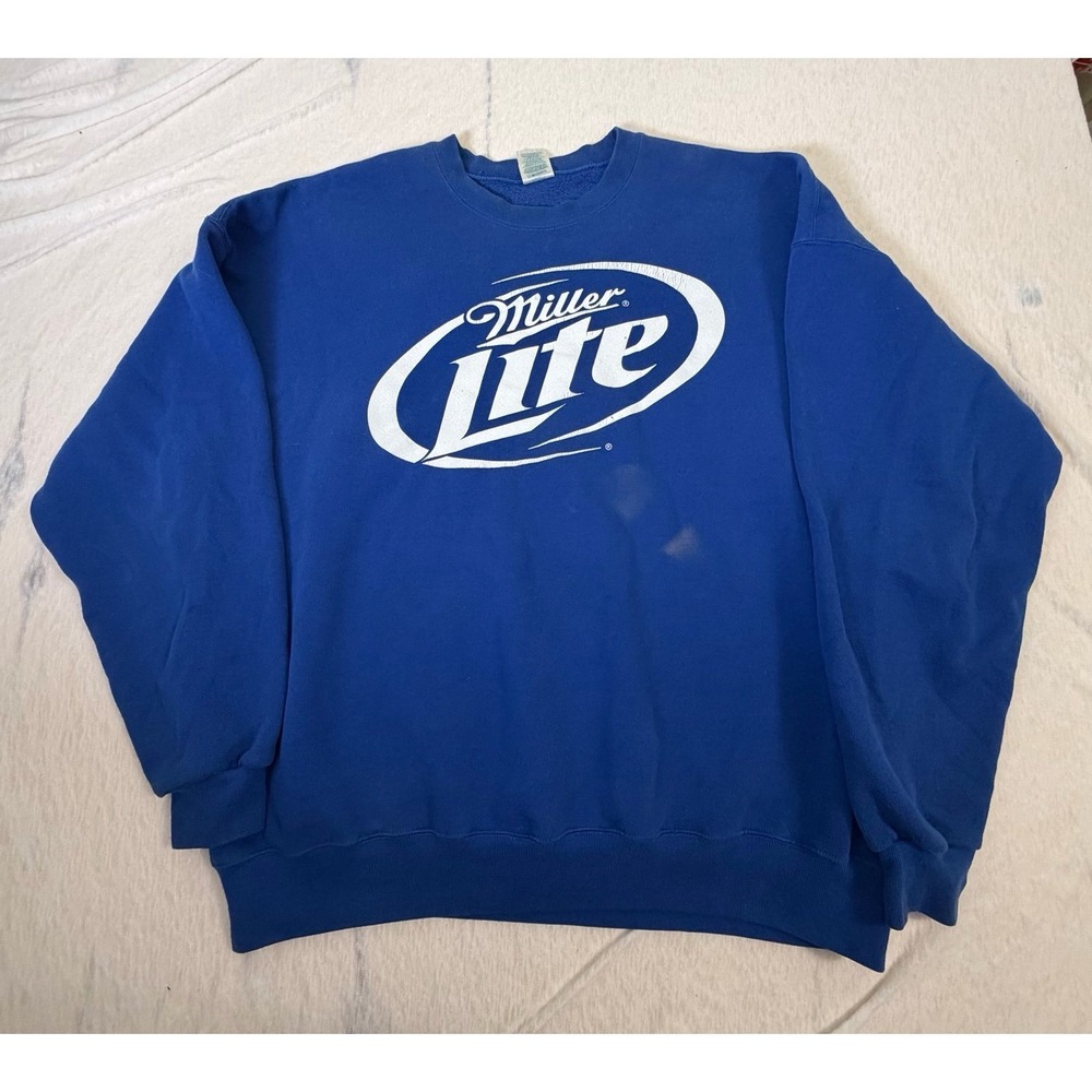 Miller Lite Blue Sweatshirt Adult 2XL Delta Magnum Weight Beer Logo Crewneck VTG